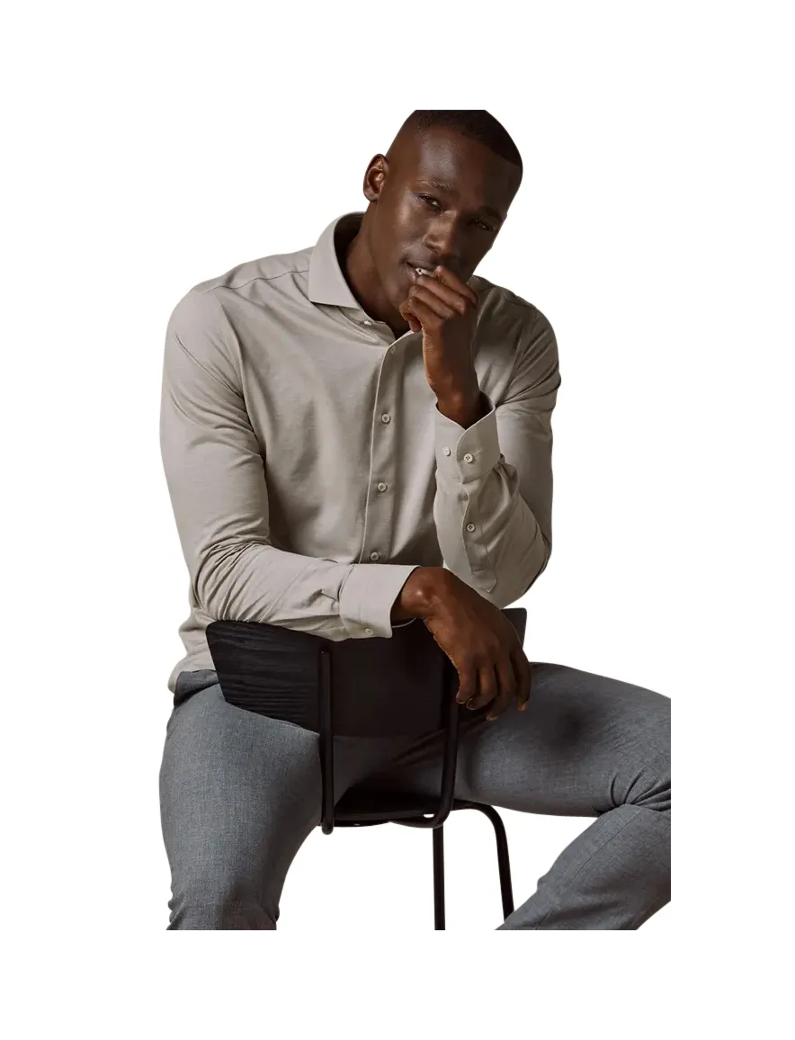Profuomo overhemd beige Japanese knitted