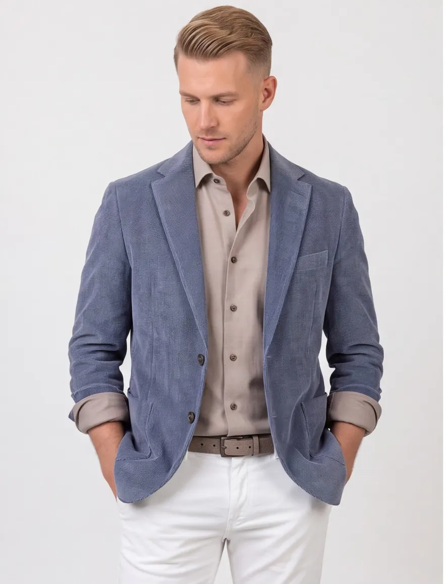 Eduard Dressler colbert blauw rib stof Shaped Fit