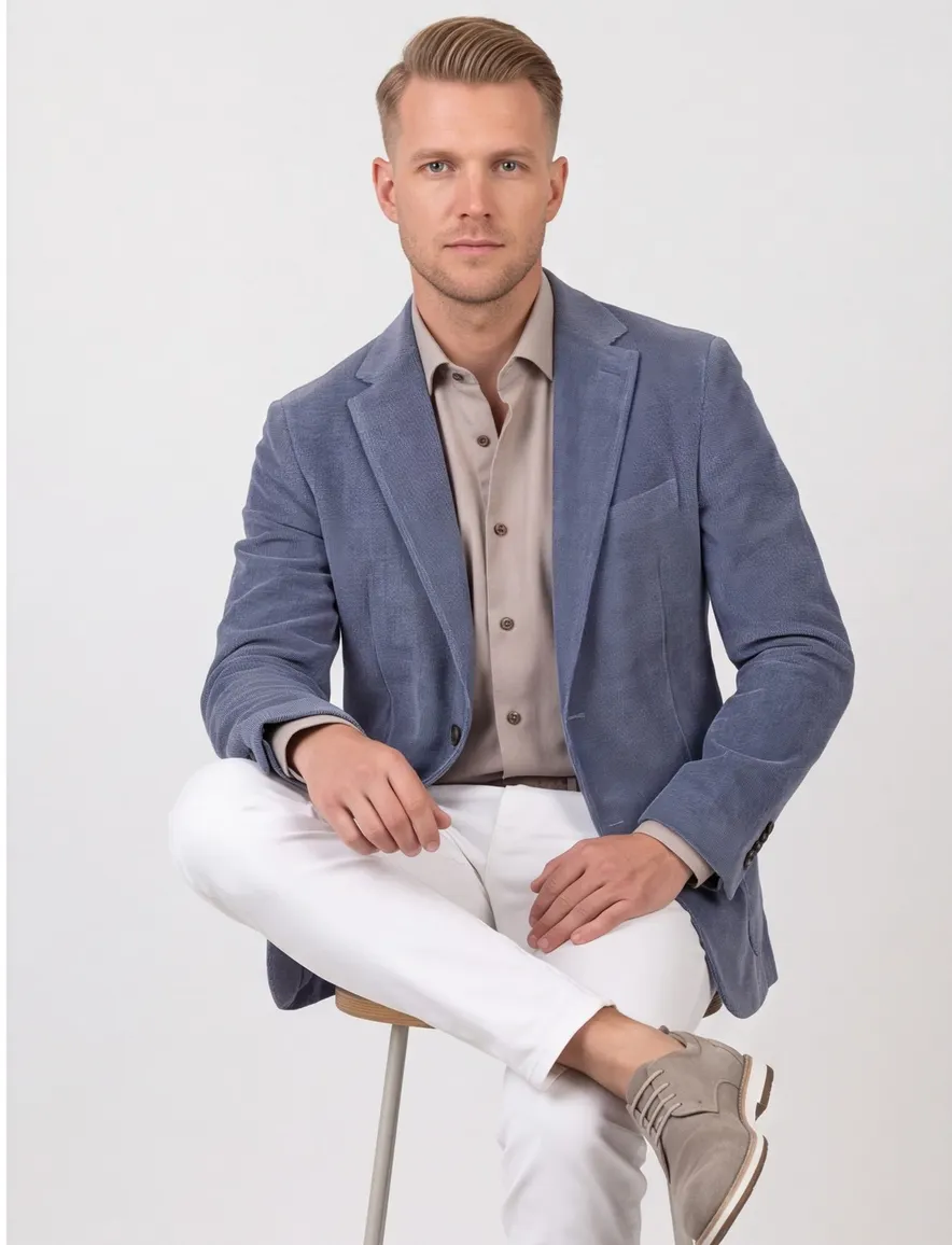 Eduard Dressler colbert blauw rib stof Shaped Fit