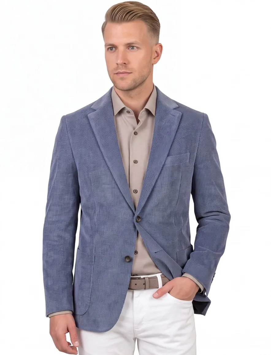 Eduard Dressler colbert blauw rib stof Shaped Fit