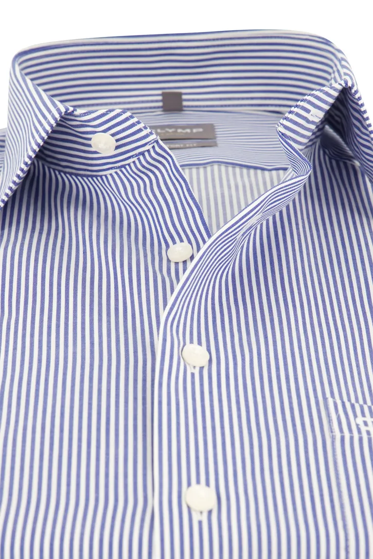 Olymp overhemd blauw gestreept katoen wijde fit strijkvrij