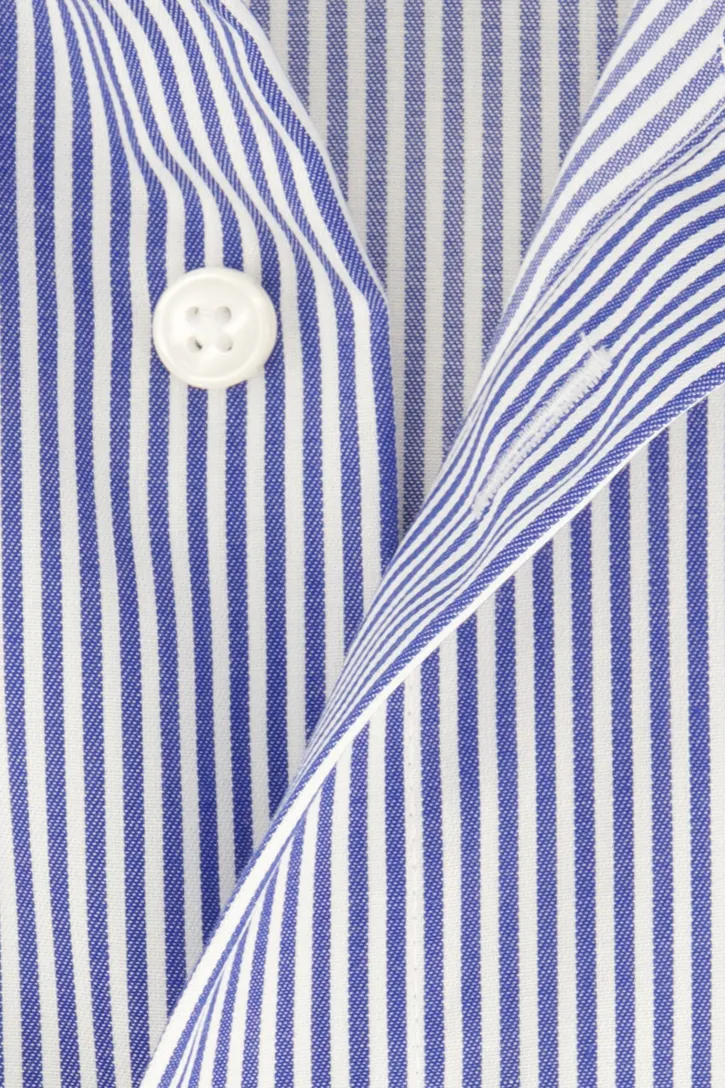 Olymp overhemd blauw gestreept katoen wijde fit strijkvrij