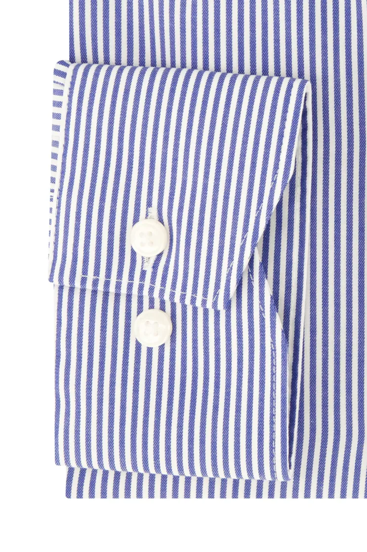 Olymp overhemd blauw gestreept katoen wijde fit strijkvrij