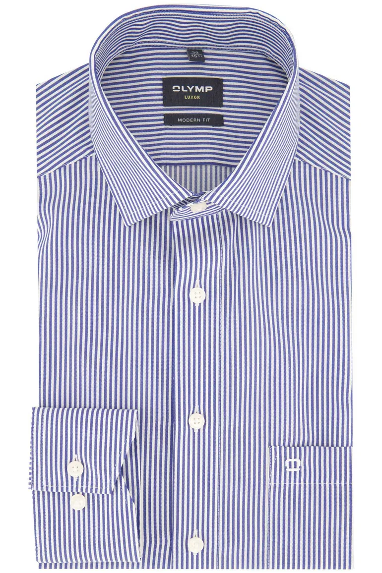 business overhemd Olymp blauw gestreept katoen normale fit