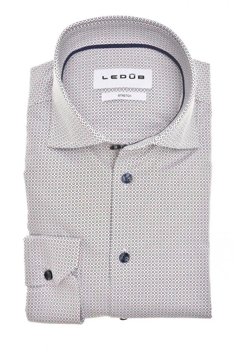 Ledub overhemd wit geprint blauw lange mouw normale fit