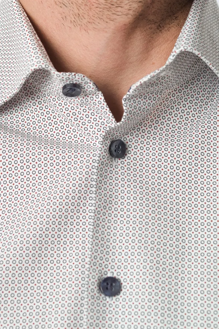 Ledub overhemd wit geprint blauw lange mouw normale fit
