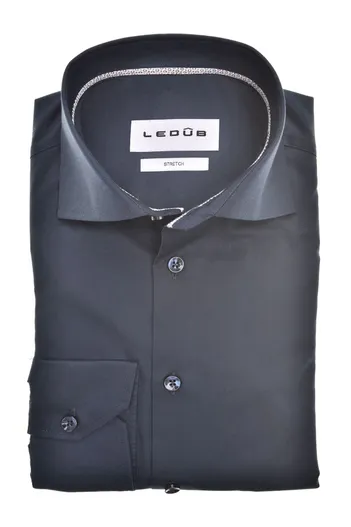 Ledub katoenen Ledub overhemd effen donkerblauw normale fit