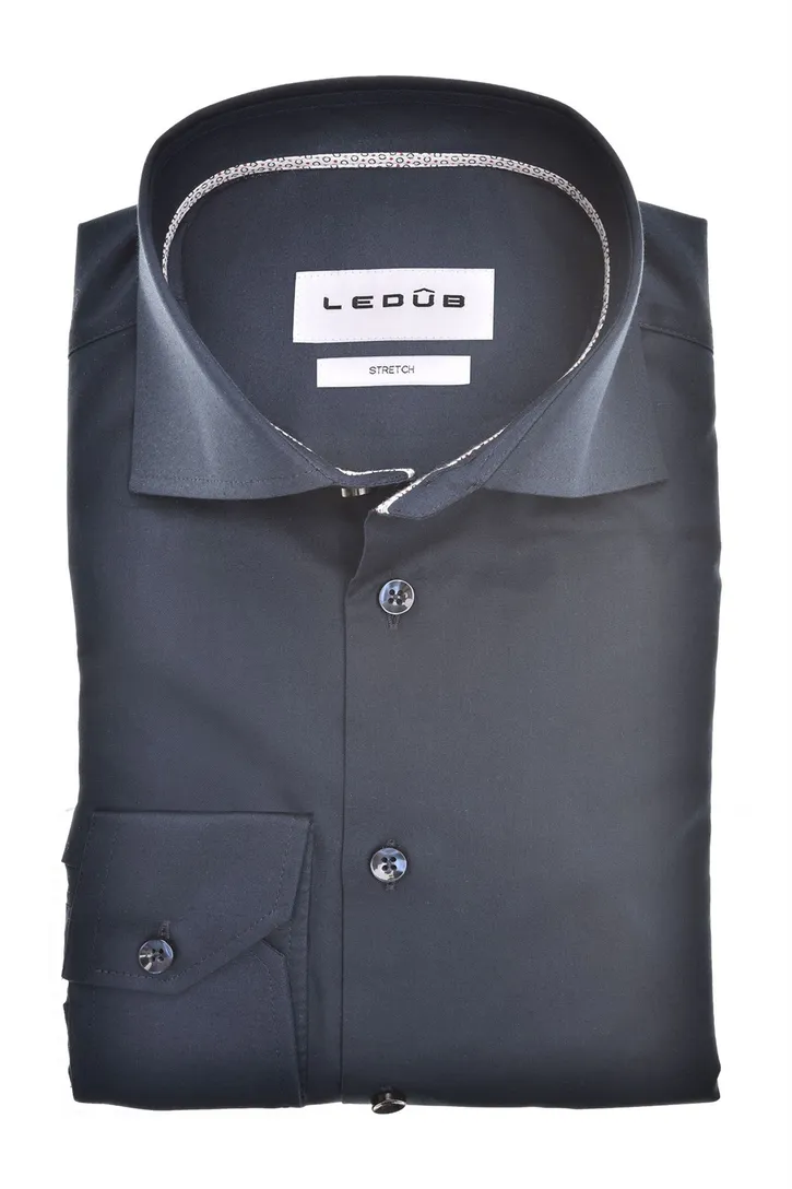 katoenen Ledub overhemd effen donkerblauw normale fit