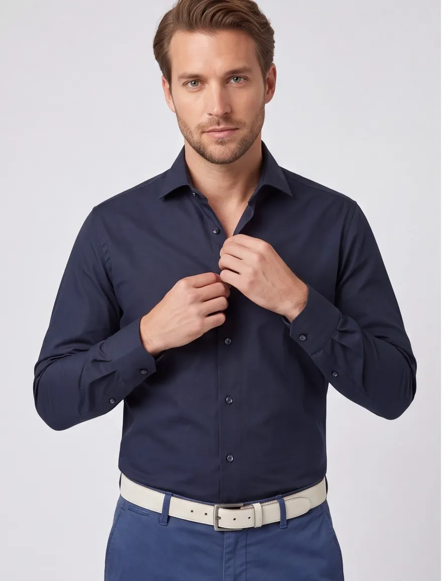 Ledub overhemd Modern Fit New normale fit donkerblauw