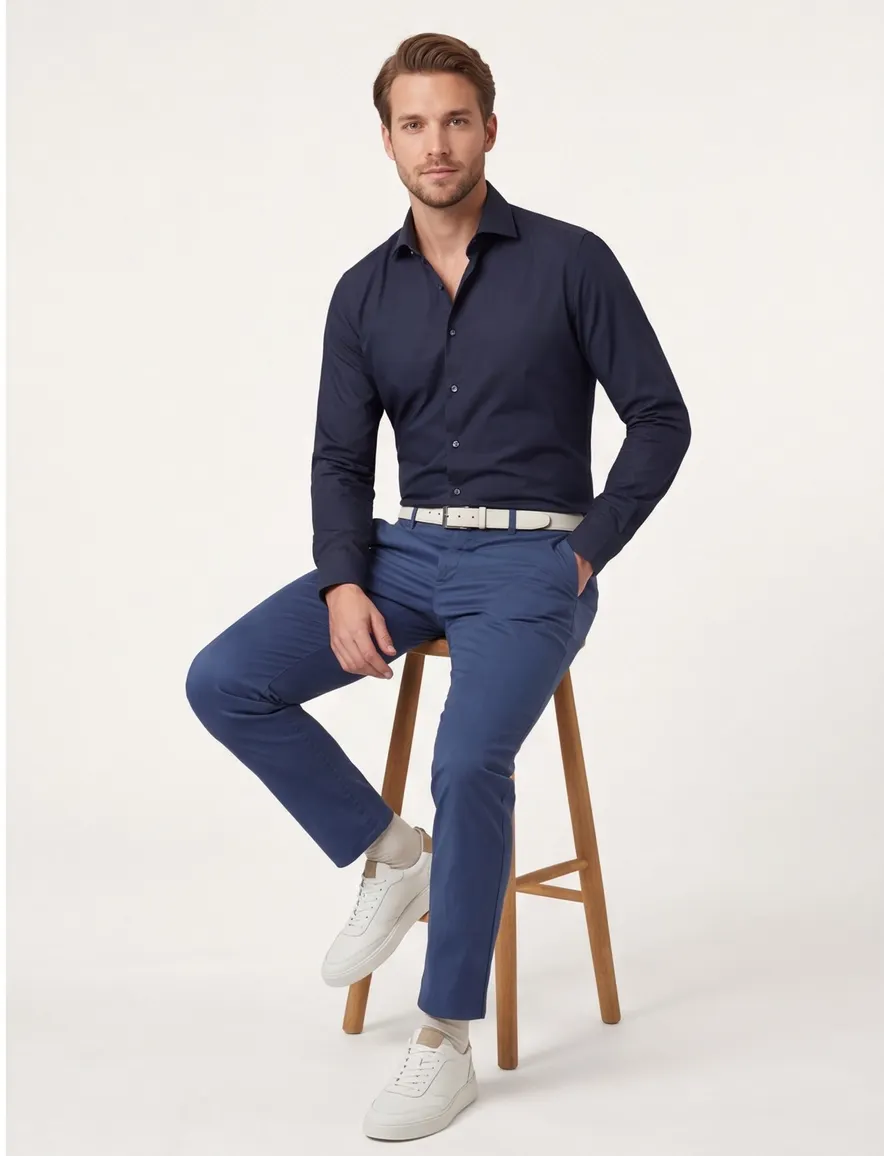 Ledub overhemd Modern Fit New normale fit donkerblauw
