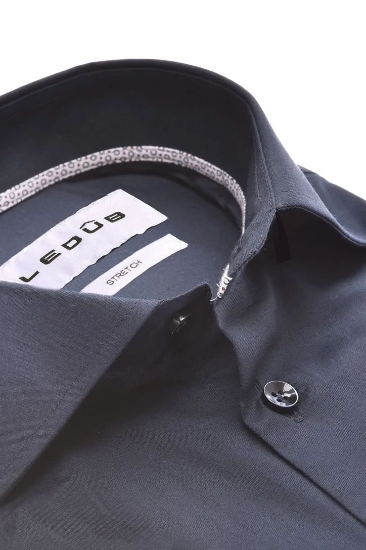 katoenen Ledub overhemd effen donkerblauw normale fit