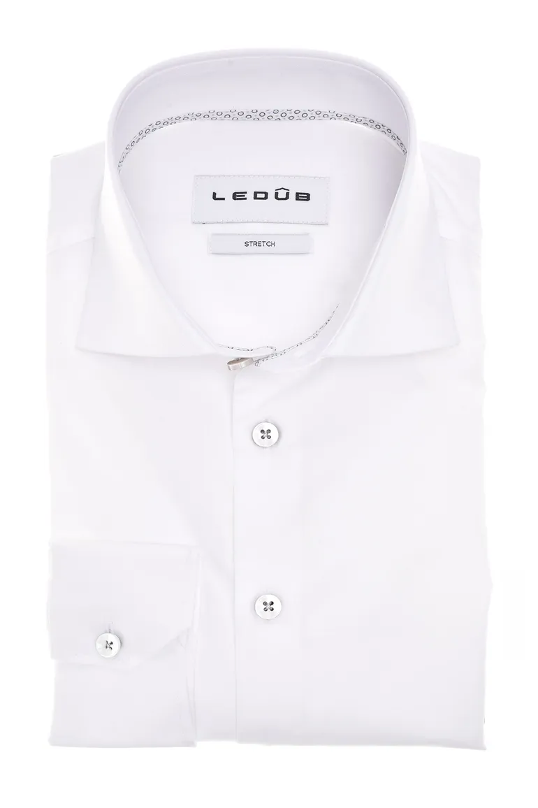 business overhemd Ledub Modern Fit New wit effen katoen, stretch normale fit