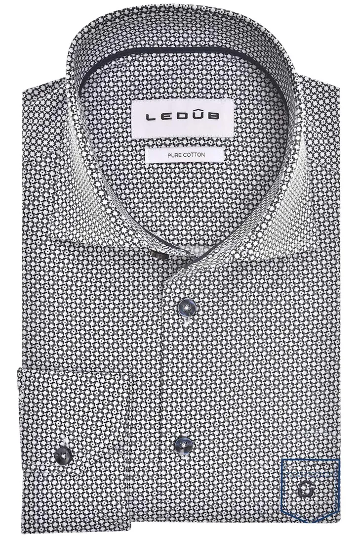 katoenen Ledub overhemd donkerblauw geprint
