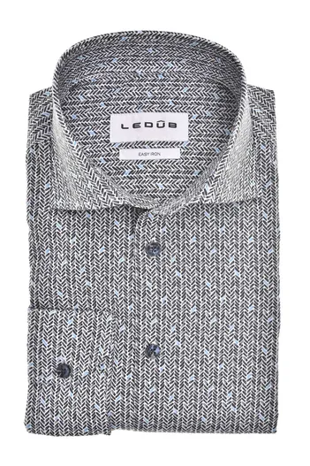 Ledub katoenen Ledub overhemd donkerblauw geprint normale fit