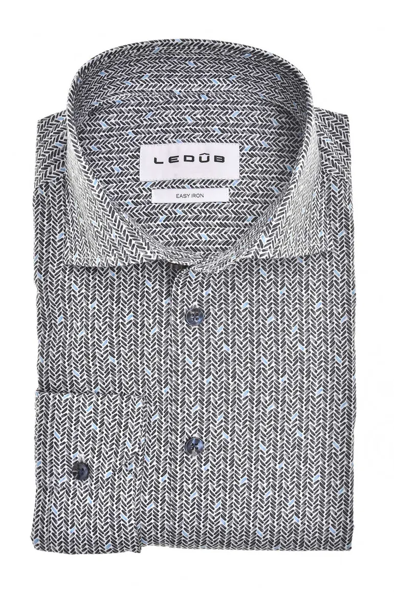 Ledub overhemd donkerblauw geprint normale fit