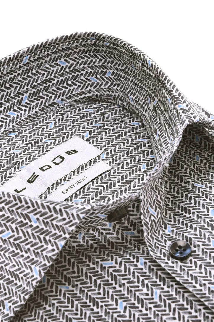 katoenen Ledub overhemd donkerblauw geprint normale fit