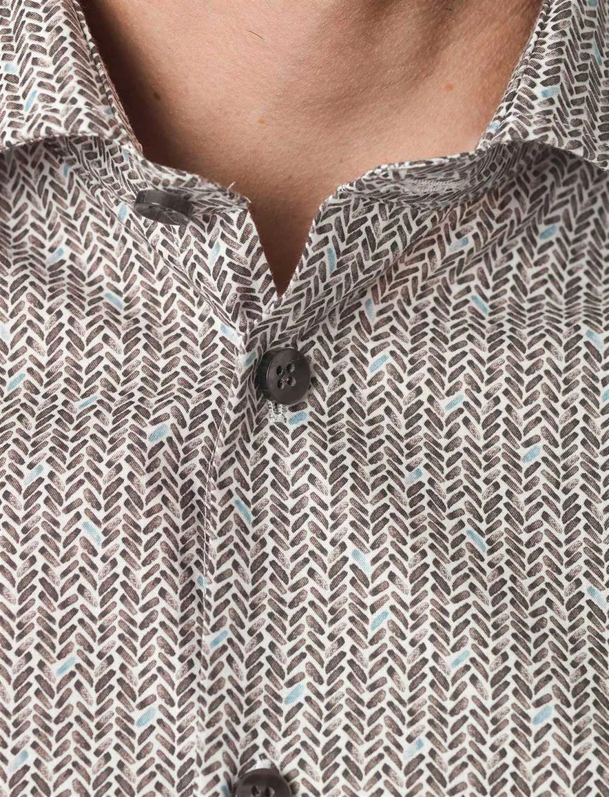 Ledub overhemd bruin geprint easy iron normale fit