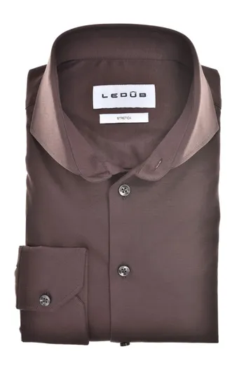Ledub Ledub overhemd slim fit effen bruin katoen