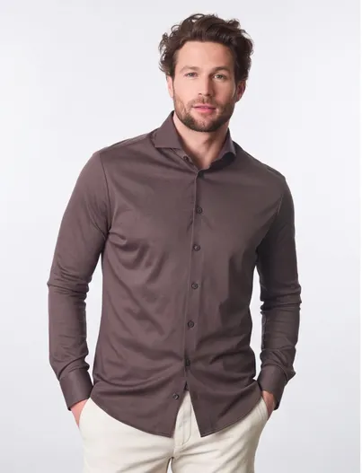 Ledub katoenen Ledub overhemd Slim Fit bruin effen