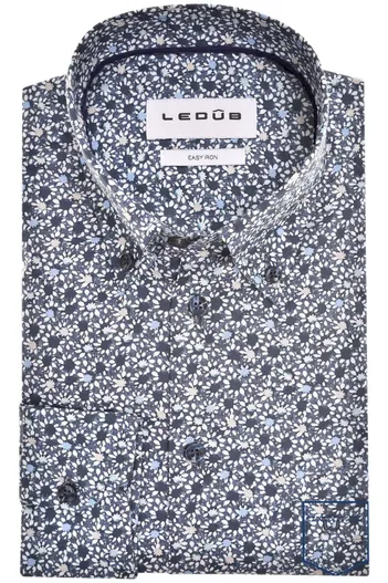 Ledub Ledub overhemd geprint donkerblauw borstzak normale fit