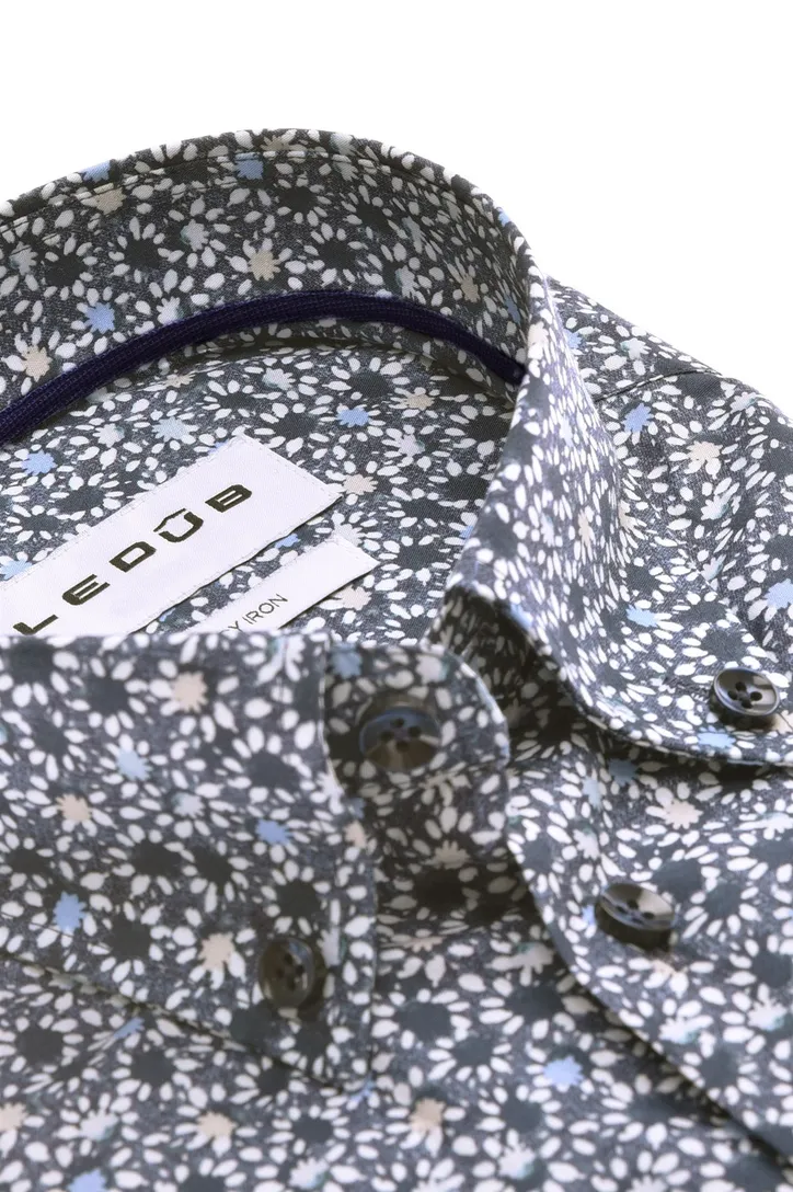 katoenen Ledub overhemd donkerblauw geprint normale fit