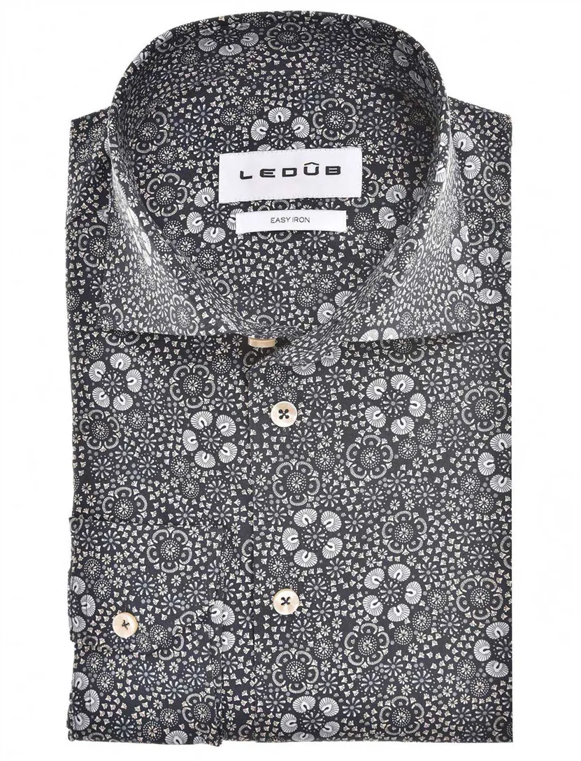 katoenen Ledub overhemd donkerblauw geprint normale fit
