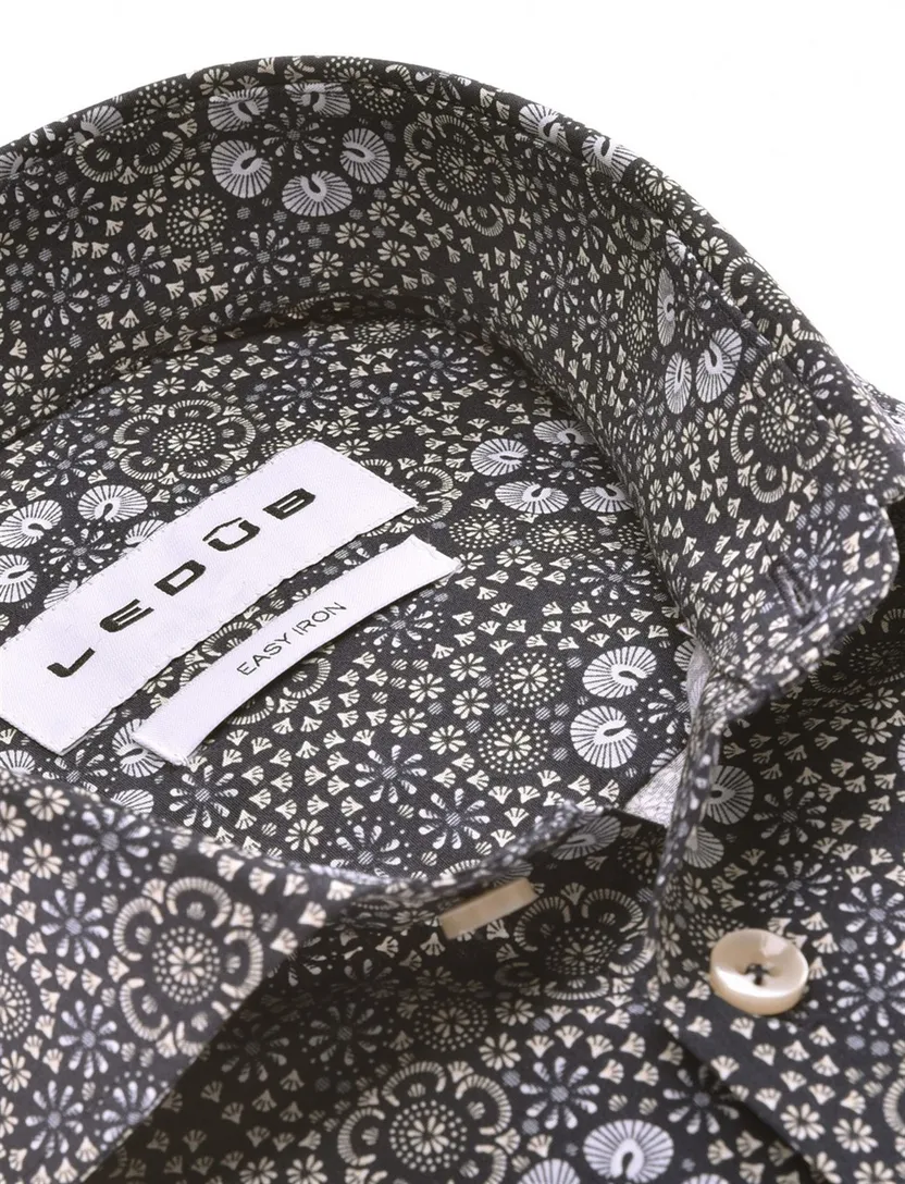 katoenen Ledub overhemd donkerblauw geprint normale fit