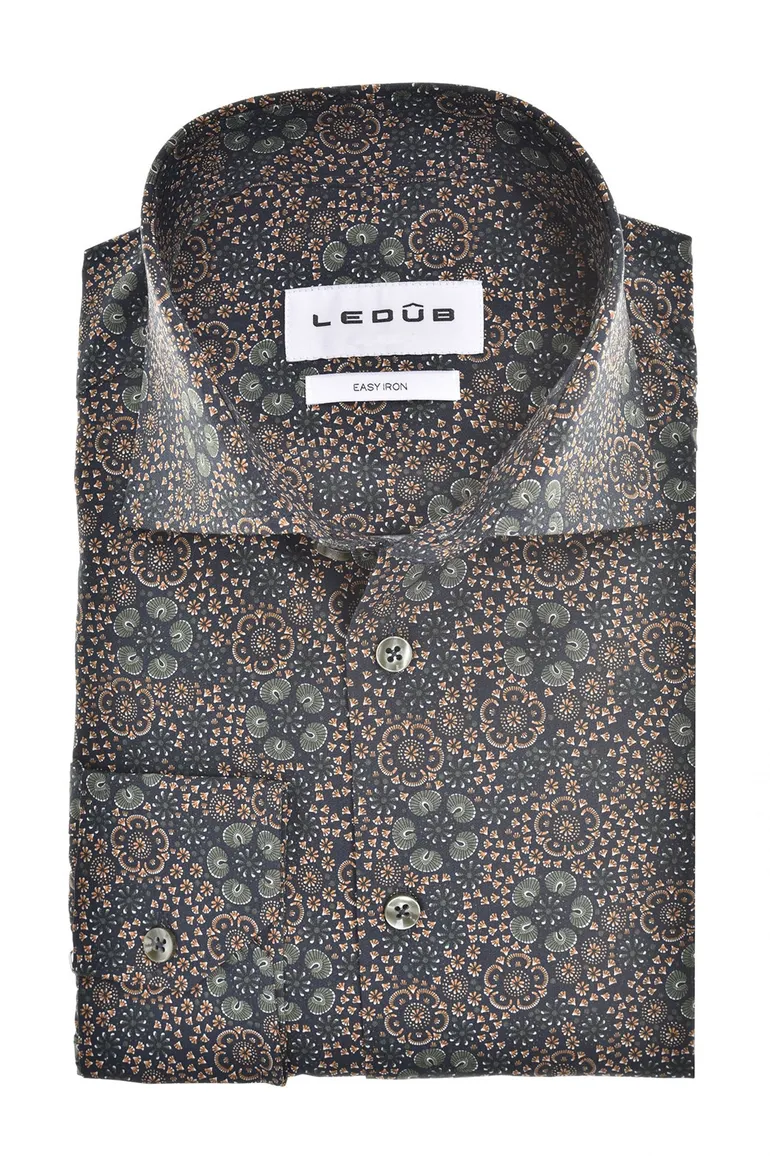 Ledub overhemd donkerblauw bloemen
