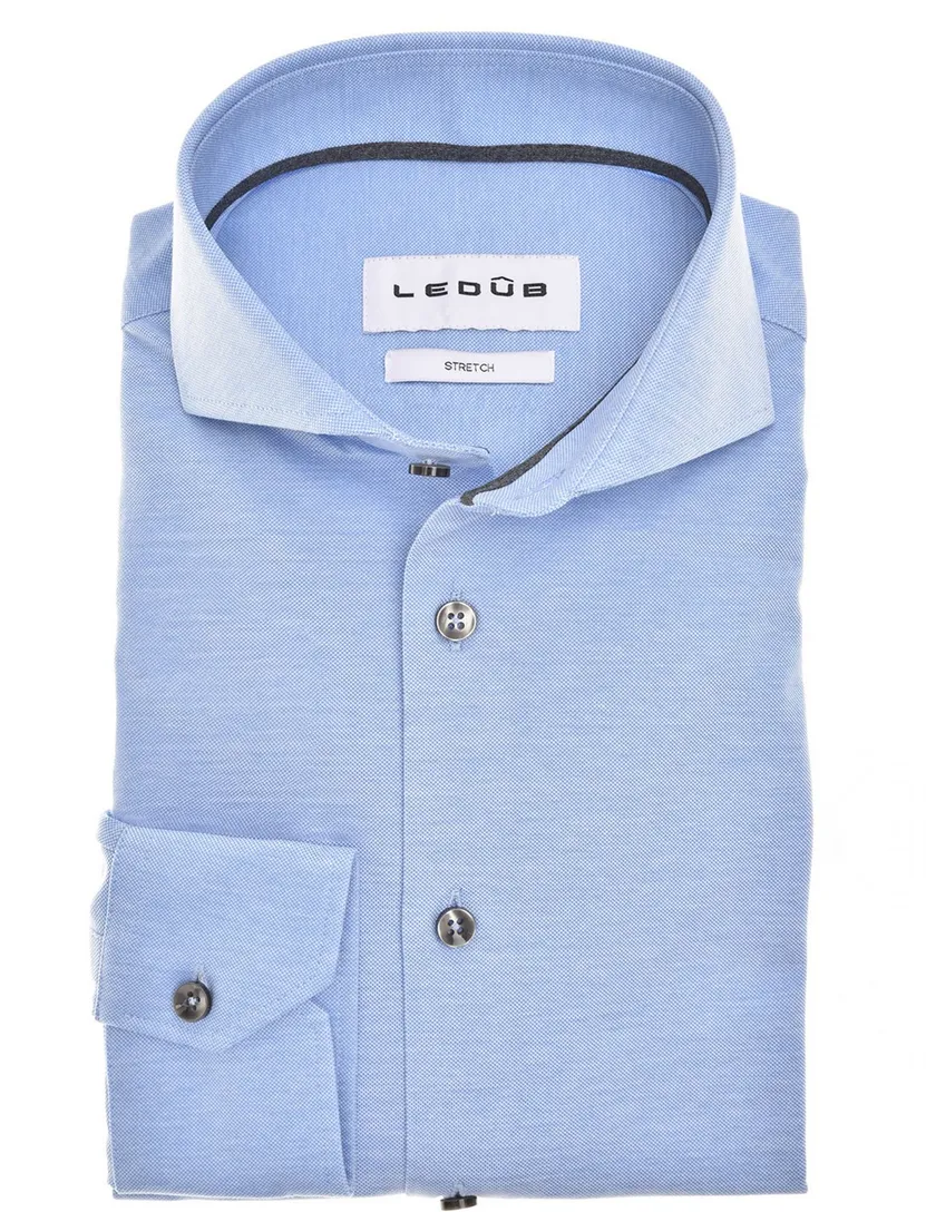 katoenen Ledub overhemd effen lichtblauw slim fit