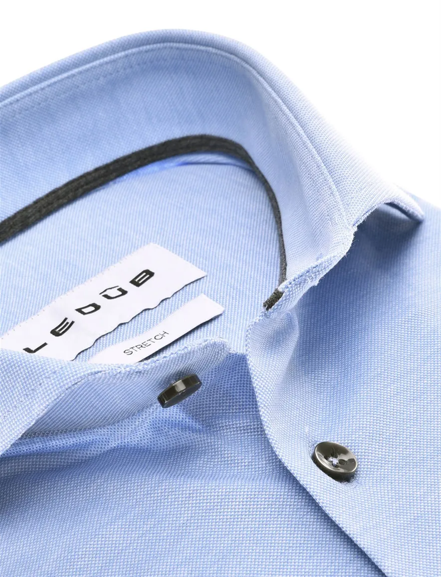 Ledub overhemd lichtblauw effen katoen slim fit