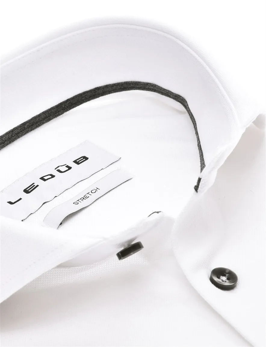 Ledub overhemd zakelijk effen wit katoen slim fit
