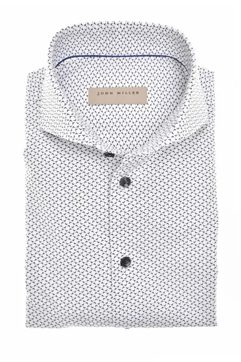 John Miller John Miller overhemd Slim Fit cut away wit donkerblauw geprint