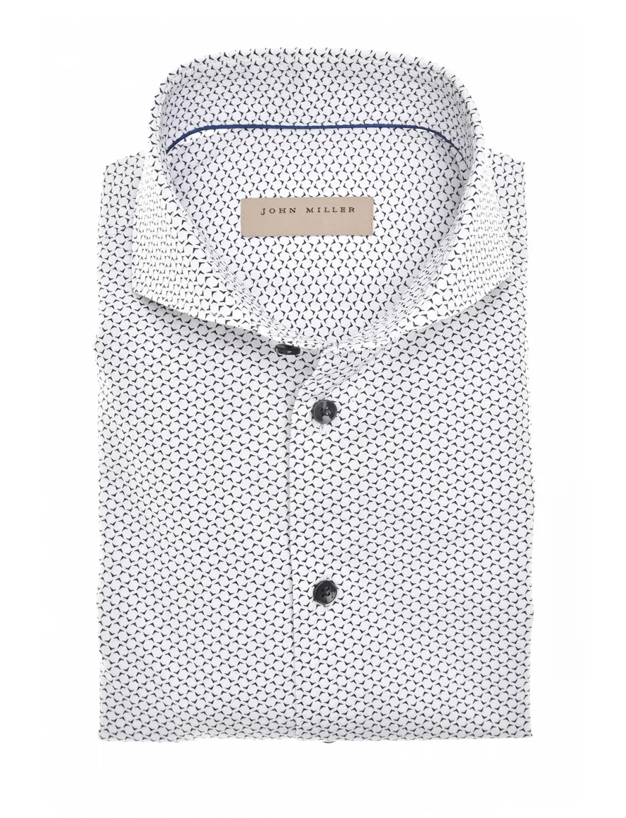 John Miller overhemd wit geprint Slim Fit