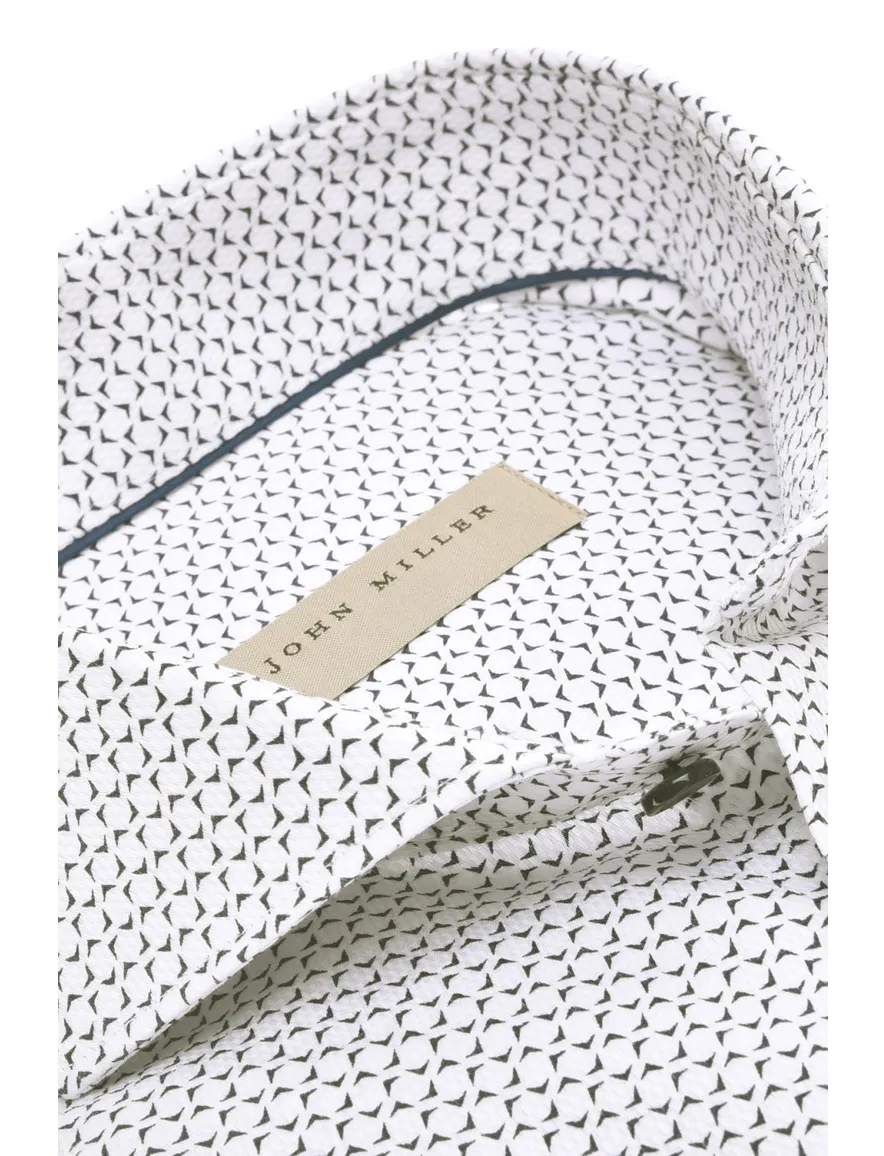 John Miller overhemd wit geprint Slim Fit