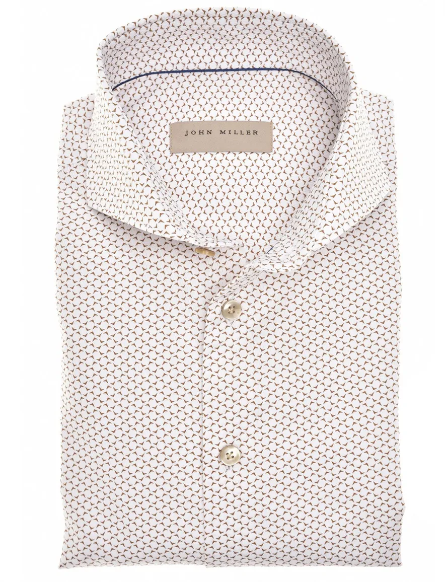 business overhemd John Miller Slim Fit wit beige geprint katoen