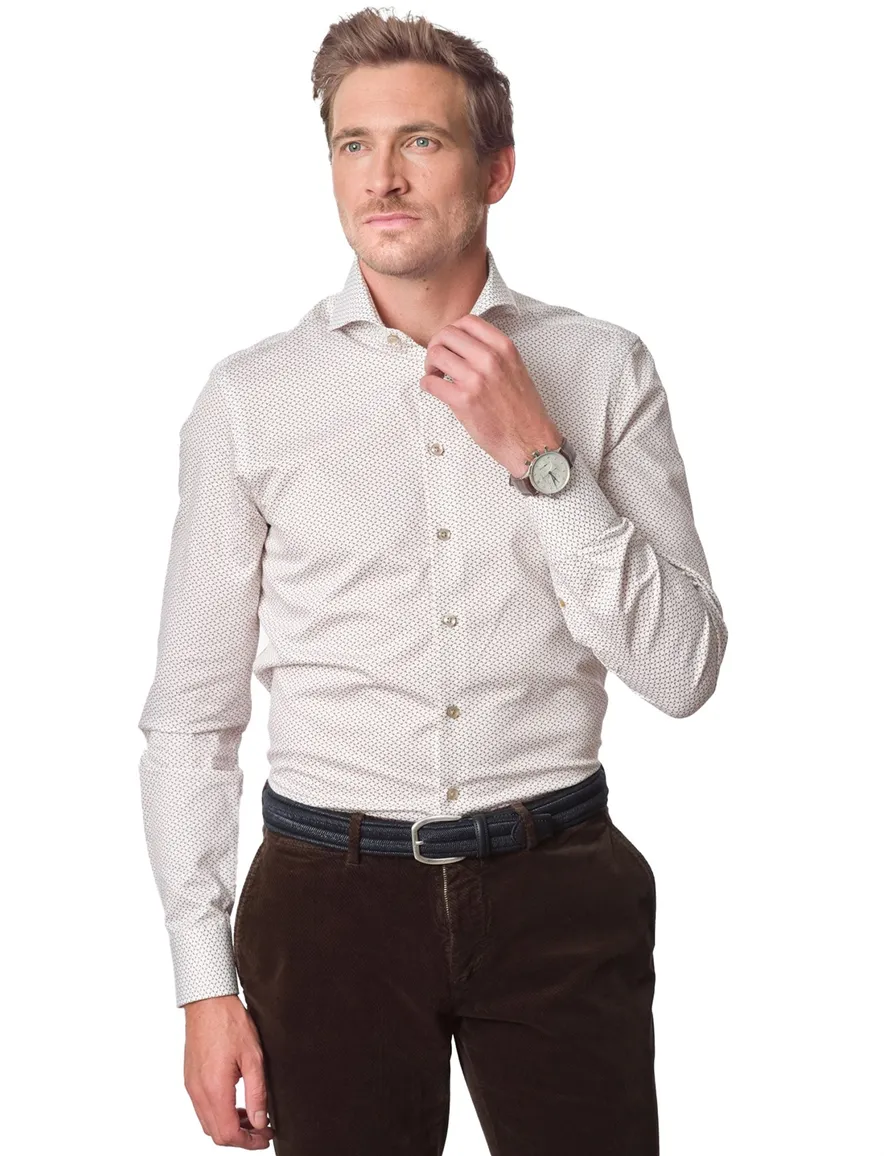 business overhemd John Miller Slim Fit wit beige geprint katoen