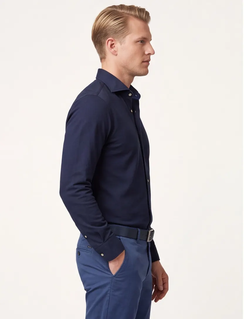 John Miller overhemd ml 7 donkerblauw hyperstretch