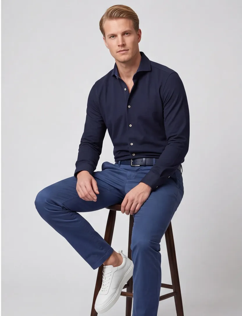 John Miller overhemd ml 7 donkerblauw hyperstretch