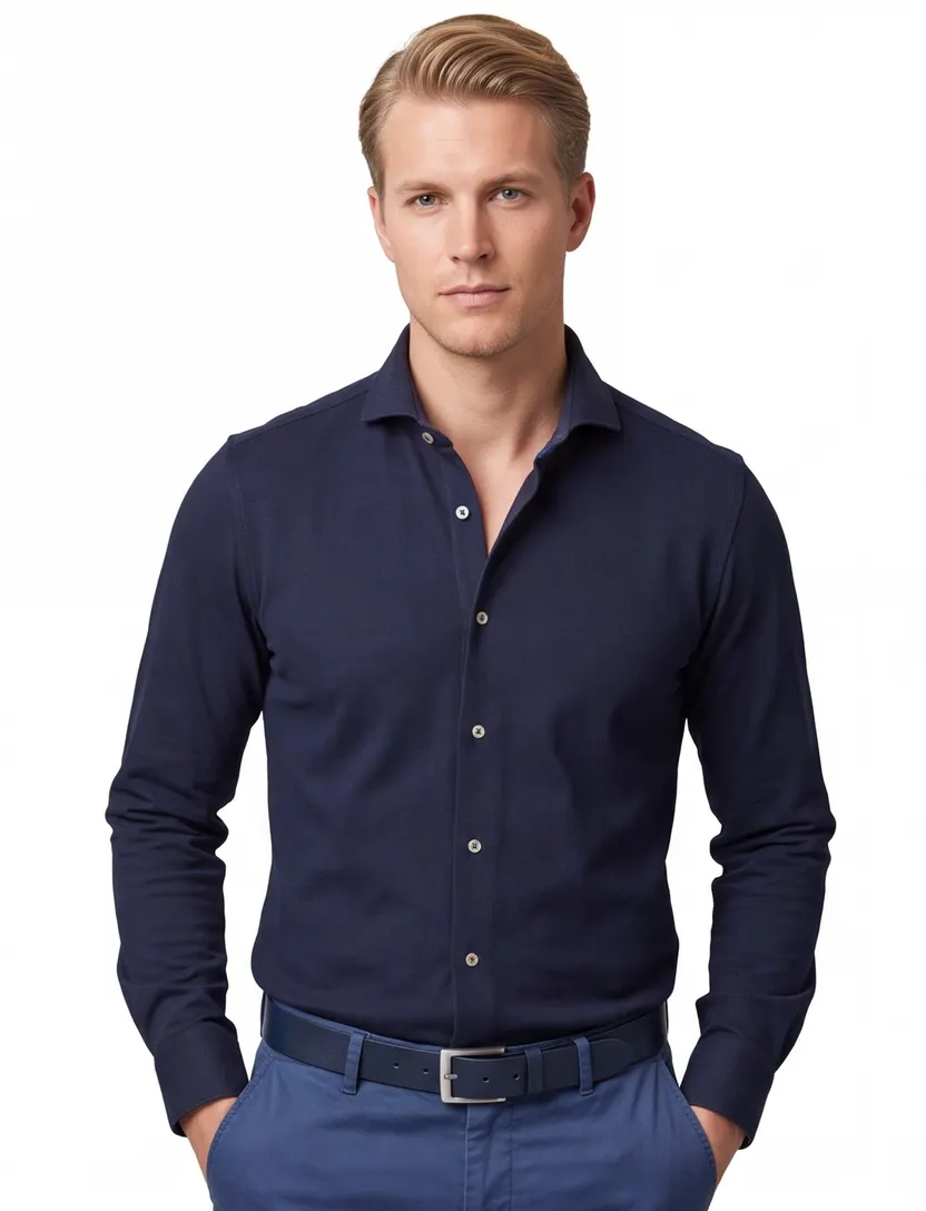 John Miller overhemd ml 7 donkerblauw hyperstretch