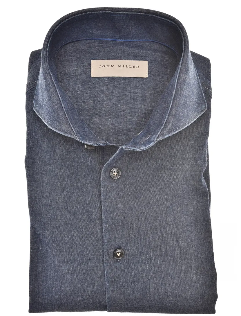 John Miller overhemd donkerblauw slim fit katoen