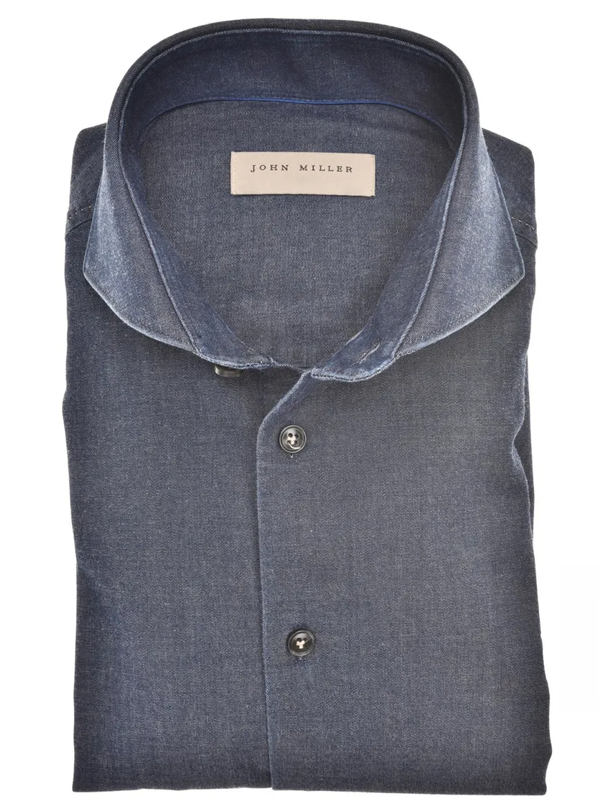 John Miller overhemd donkerblauw slim fit