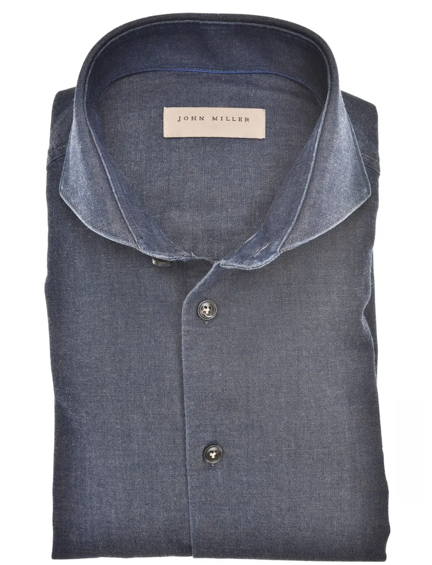 John Miller zakelijk overhemd donkerblauw slim fit cutaway boord