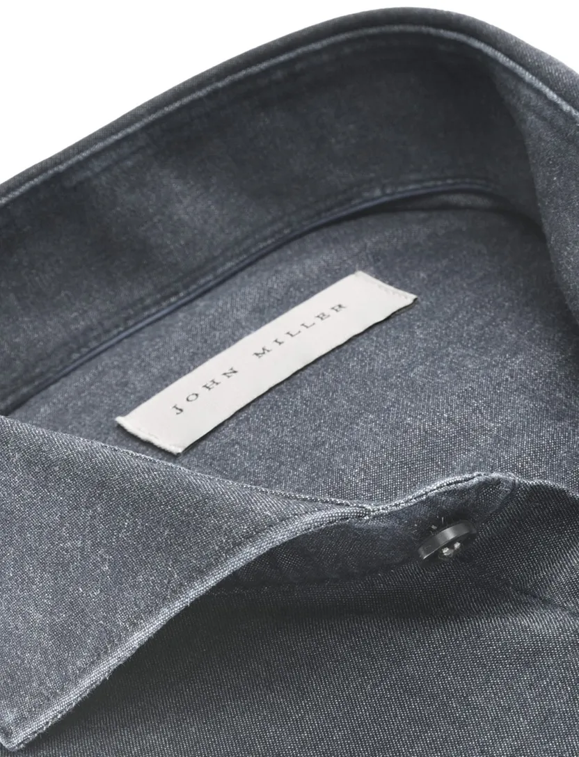 John Miller overhemd donkerblauw slim fit katoen