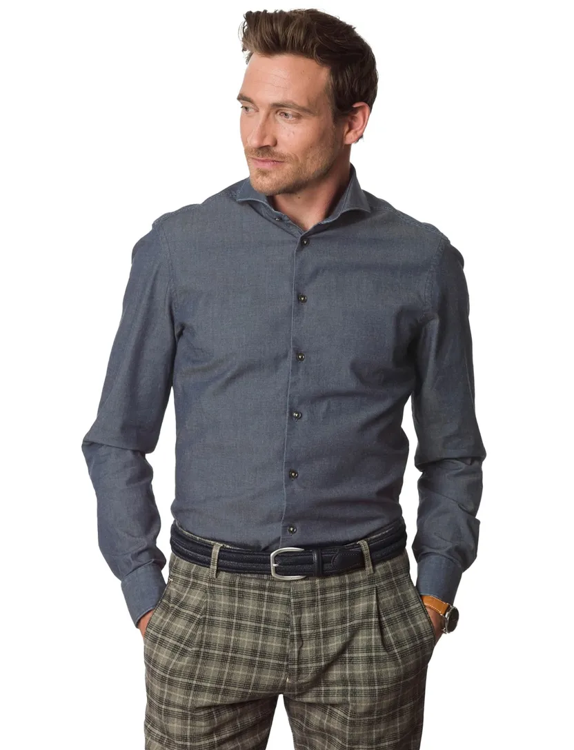 John Miller overhemd donkerblauw slim fit katoen
