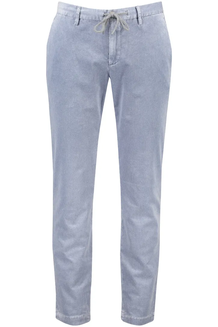 Pantalon chino Alberto effen blauw ribstof