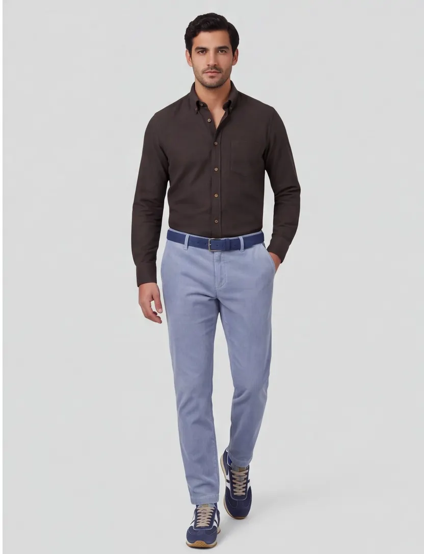 Pantalon chino Alberto effen blauw ribstof