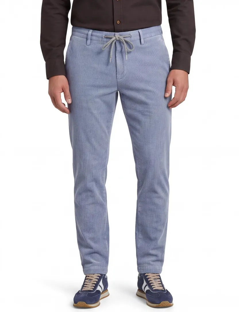 Pantalon chino Alberto effen blauw ribstof