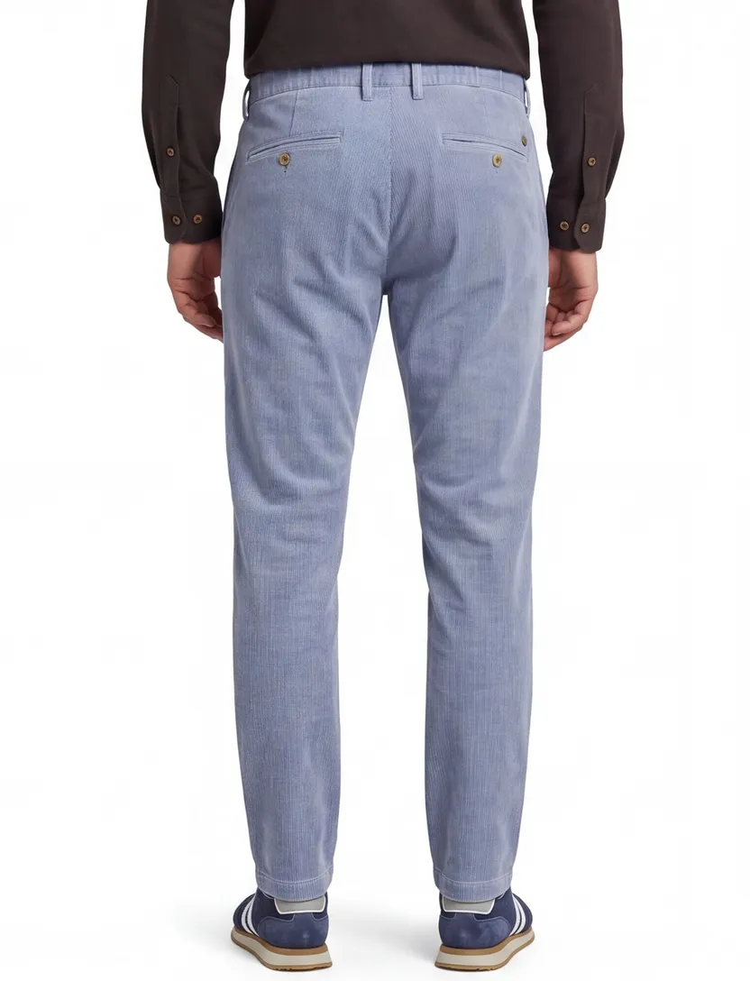 Pantalon chino Alberto effen blauw ribstof