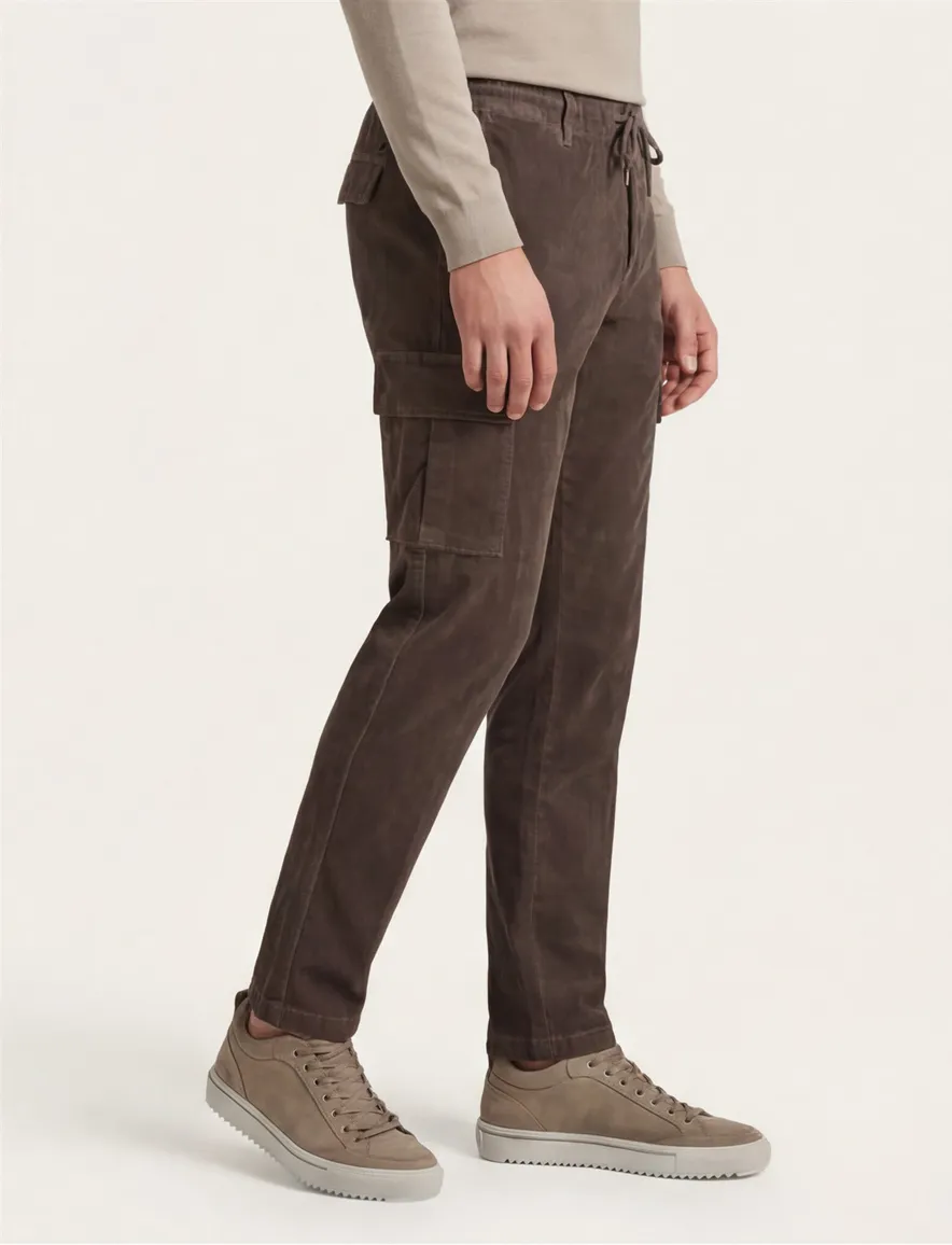 Alberto Pantalon cargo effen bruin katoen John ribstof