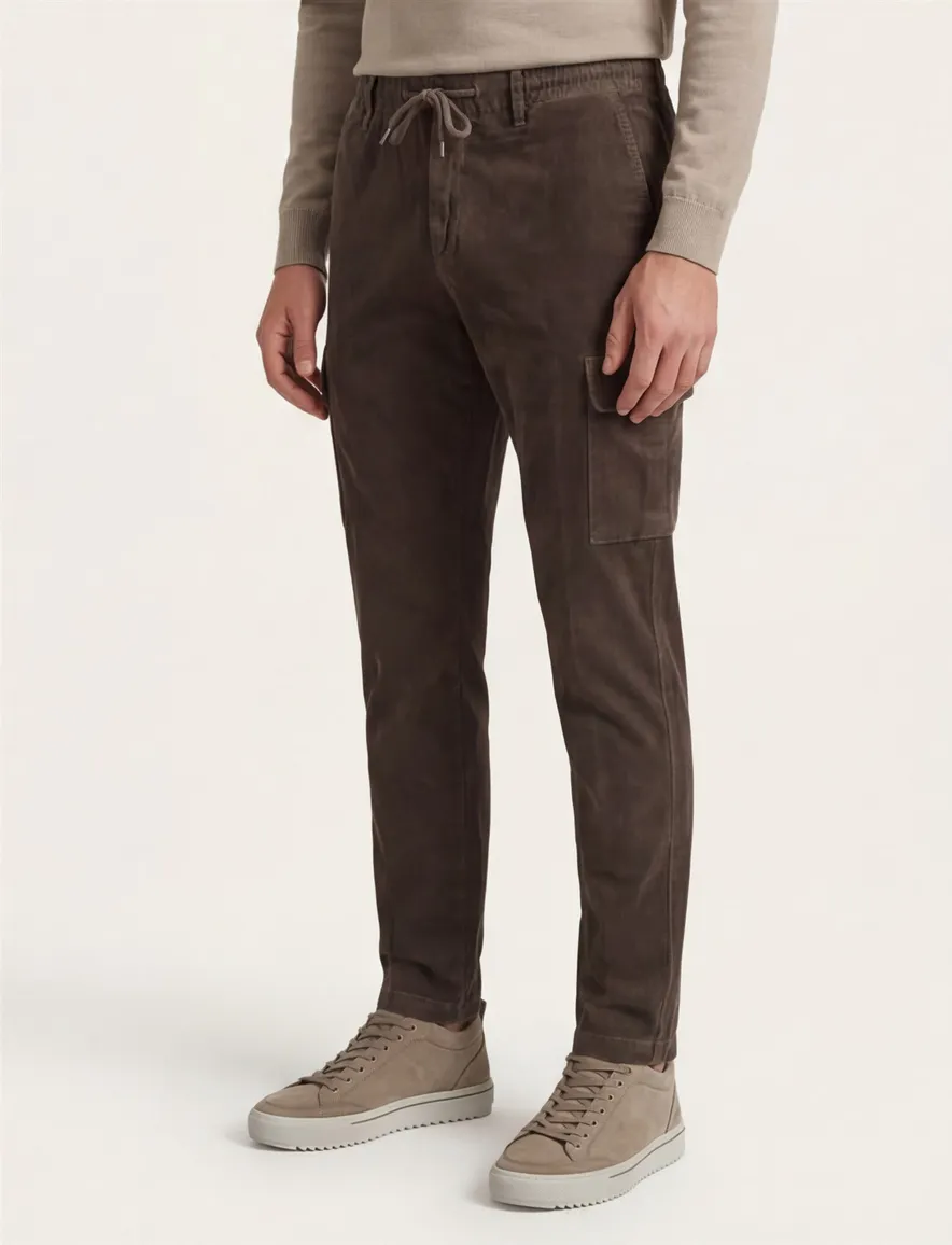 Alberto Pantalon cargo effen bruin katoen John ribstof